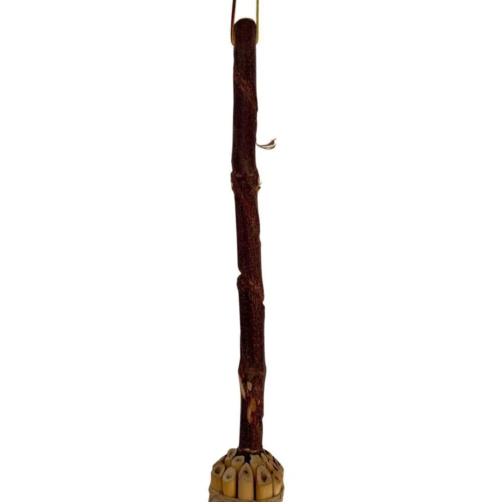 Vintage Antique STRAW HEARTH Cobweb BROOM Hand Made Wood Handle Signed EC